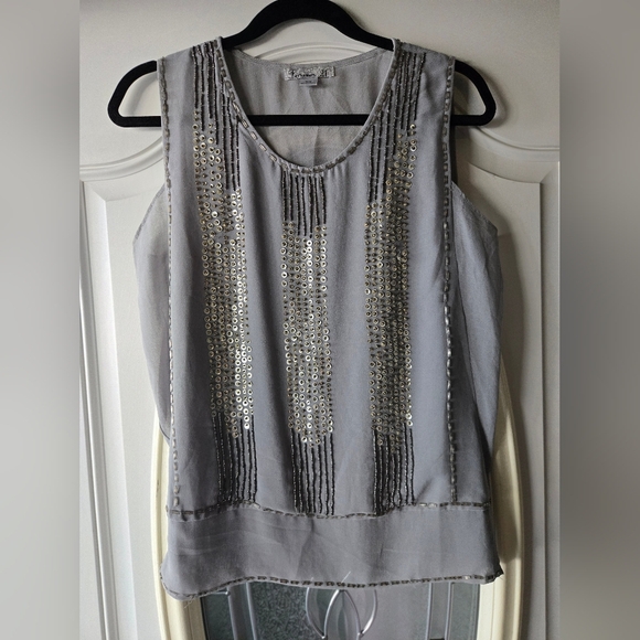 Vintage 2000s Forever 21 Silver Sequin And Beaded Tank Top ~Y2K~ Medium - Picture 1 of 8